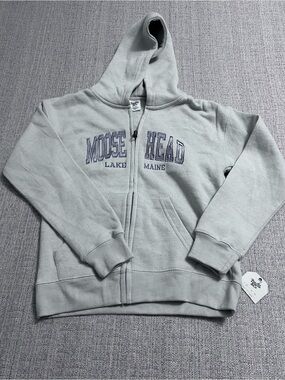 Moose Head Lake Maine Kids' Light Gray Zip Hoodie. Size Youth M. NWT